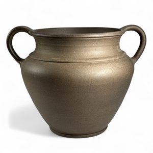 DOUBLE-EARED VASE influenced by antique patterns, Celtic graphite ceramic