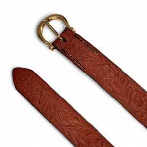 QUERCUS, Leather Belt with oak leaves, braun, bronze