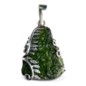 Fougère, pendentif en argent avec MOLDAVITE