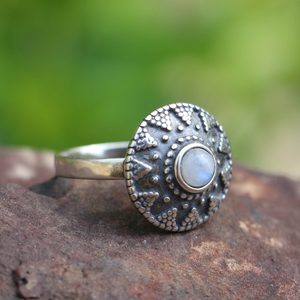 SLAVIC RING with rainbow moonstone