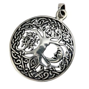 SUN and MOON in LIVING TREE, silver pendant