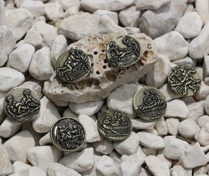 7 DAYS OF PLEASURE erotic coins set and pouch - Pompeii, antique brass
