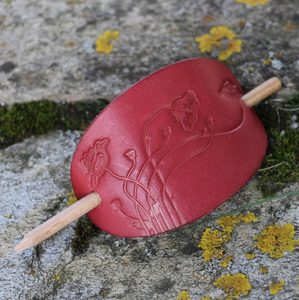 RED POPPY, leather hair clip, red