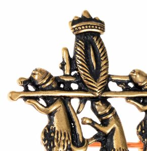 Procession de phallus, pendentif de pèlerin médiéval, bronze