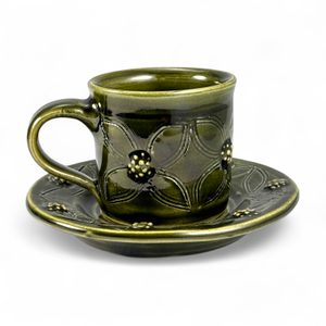 TASSE À EXPRESSO VERTE PLUS GRANDE AVEC SOUCOUPE