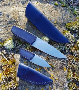 LOGAN DESIGNER KNIFE with LEATHER GRIP and SHEATH, blue