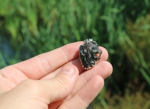 LION, raw moldavite pendant, sterling silver - Glyptica