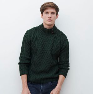 Irish sweater - Aran, merino wool, green