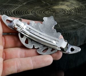 GREEN MAN, pewter hair brooch, art nouveau