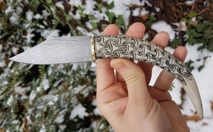 HAUKUR, FORGED KNIFE - SEAX, DAMASCUS STEEL - DAMASCUS STEEL KNIVES{% if kategorie.adresa_nazvy[0] != zbozi.kategorie.nazev %} - WEAPONS - SWORDS, AXES, KNIVES{% endif %}