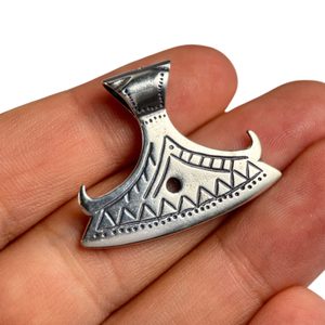 BEARDED AXE OF PERUN, silver Slavic pendant
