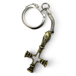 Wolf cross keychain, zinc old brass