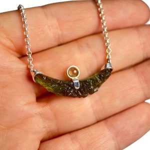 Bat, necklace - Moldavite, sterling silver 925/1000
