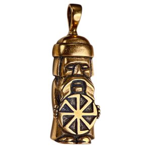 DOMOVOI, Slavic House Spirit - Protector with Kolovrat, bronze pendant