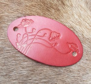 RED POPPY, leather hair clip, red