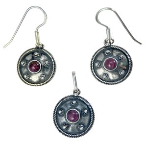 ANTICA ROMA, sterling silver jewelry set, ruby