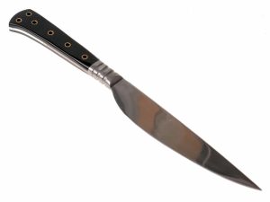 Medieval knife with horn handle and leather sheath