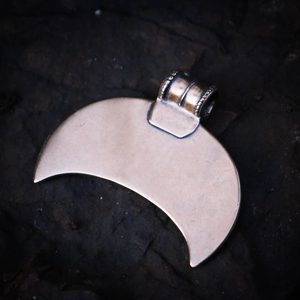 LUNITSA, crescent moon, fertility pendant, bronze, garnets