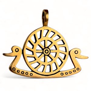 SWAN SHIP WITH SUN, bronze age, bronze pendant