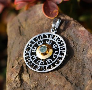 VEGVISIR, runes, pendant, silver, Aquamarine