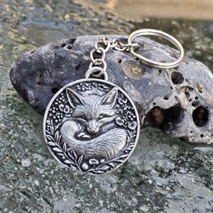 Sleeping fox, keychain, zinc