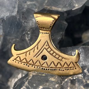BEARDED AXE OF PERUN, brass Slavic pendant