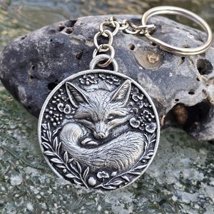 Sleeping fox, keychain, zinc