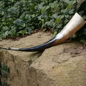 Viking Drinking Horn, tin mount, Replica