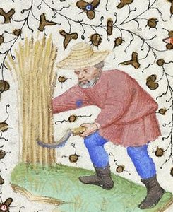 Klobouk středověký, ručně pletený z orobince, dle Maciejowského bible