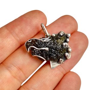 DRAGON, Moldavite pendant, silver 925/1000