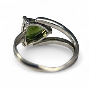 MOLDAVITE RING, trillion cut, sterling silver