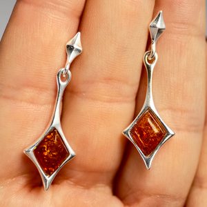 JASNA, amber, earrings, yellow, sterling silver