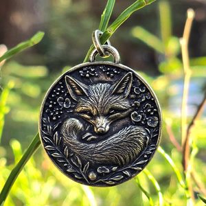 Sleeping fox, pendant, zinc, antique brass