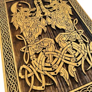 GERI and FREKI - wooden wall picture 21x30cm
