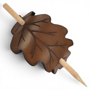 Barrette en cuir en forme de feuille de chêne, marron