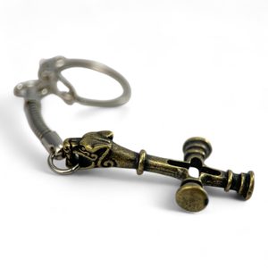 Wolf cross keychain, zinc old brass