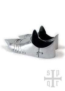 Solerets médiévaux pointus, chaussures de plaques, 14ème siècle, acier de 1,5 mm d'épaisseur, paire