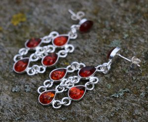 MARINA, ambre, boucles d'oreilles en argent