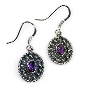 DOMINIA, silver antique earrings, amethyst, Ag 925/1000