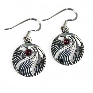 SHELL, Prague Art Nouveau, earrings silver 925, garnet