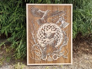 Huginn and Muninn Wall Decoration 30x40 wood