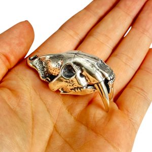 SABRETOOTH TIGER, machairodus - smilodon, large neck pendant, Ag 925, 26g