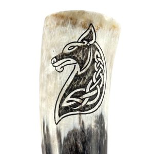 CELTIC WOLF, carved drinking horn