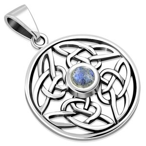 Cercle celtique, labradorite, pendentif, argent 925/1000