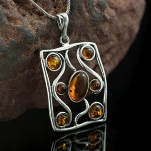 ANKA, pendant, Baltic amber, sterling silver