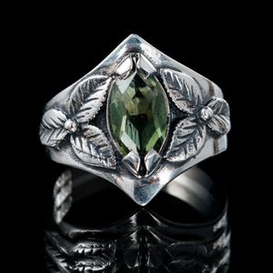 SHAMROCK, ring, moldavite, silver