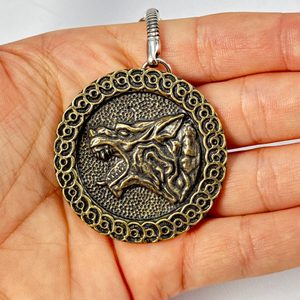Slavic wolf keychain, zinc old brass