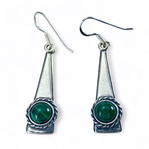 TRIANGLE - boucles d'oreilles en argent avec malachite, Ag 925