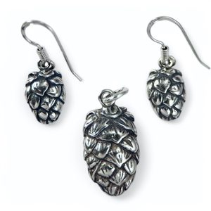 HOPS - Hop Cone, set of pendant and earrings, silver