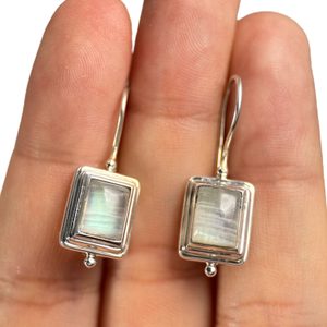 QUATRO, silver earrings, rainbow moonstone, Ag 925/1000